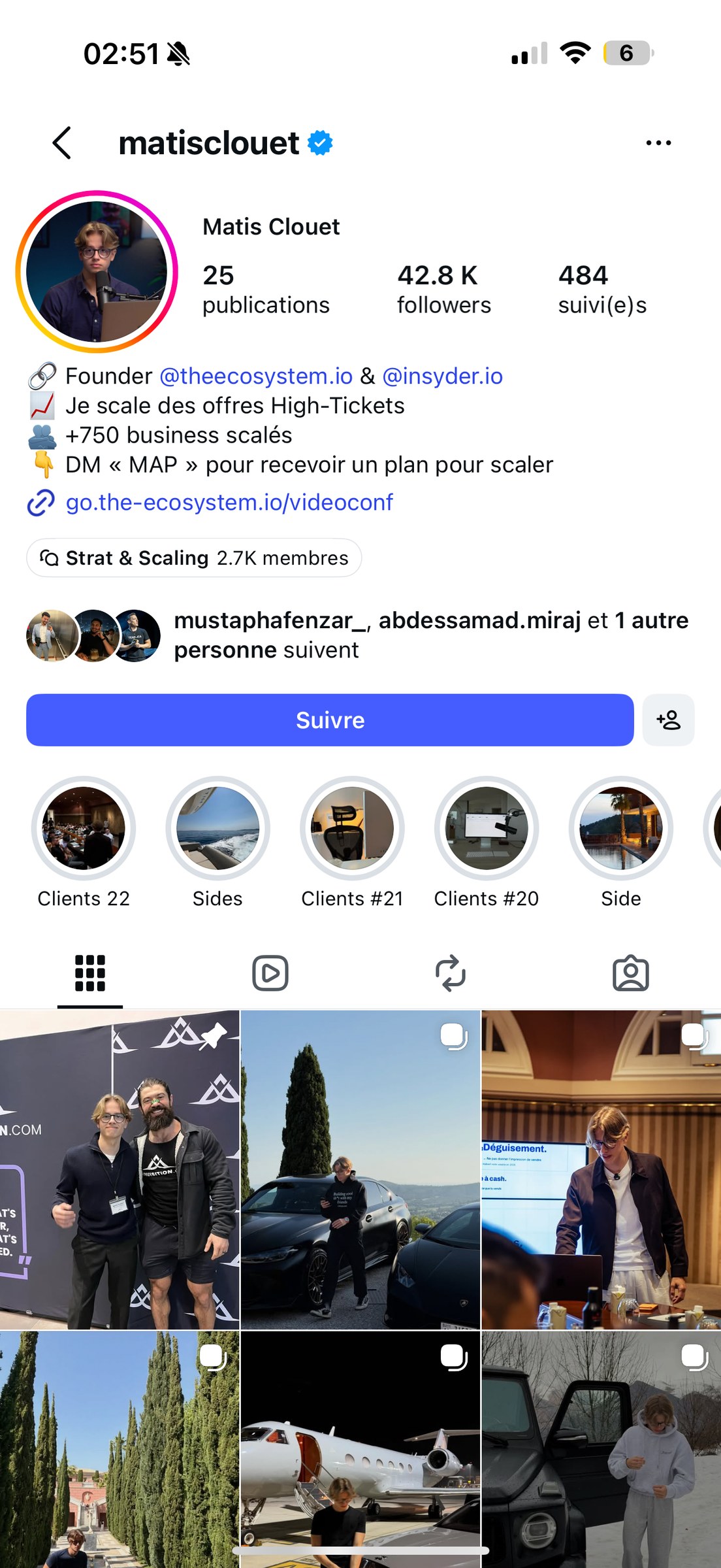 Instagram profile of @matisclouet, 42.8 K followers